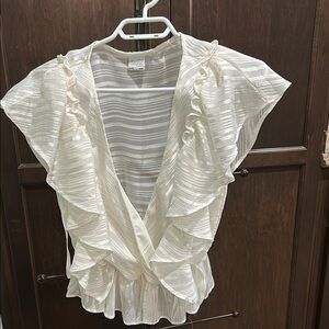 Selfie Leslie White Ruffled Wrap Blouse